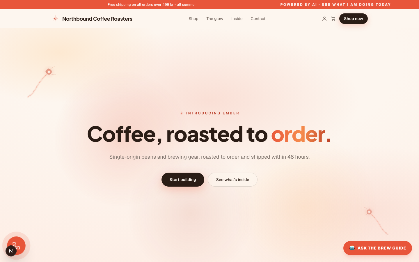 Storefront hero — palette-adaptive design pack rendering the shop's own copy